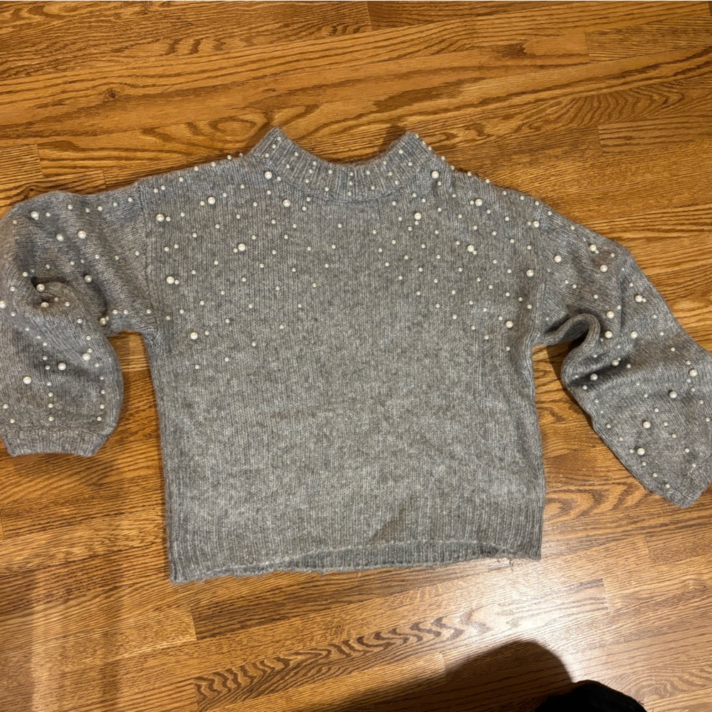 ESQUALO Gray Pearl-Embellished Crewneck Sweater
